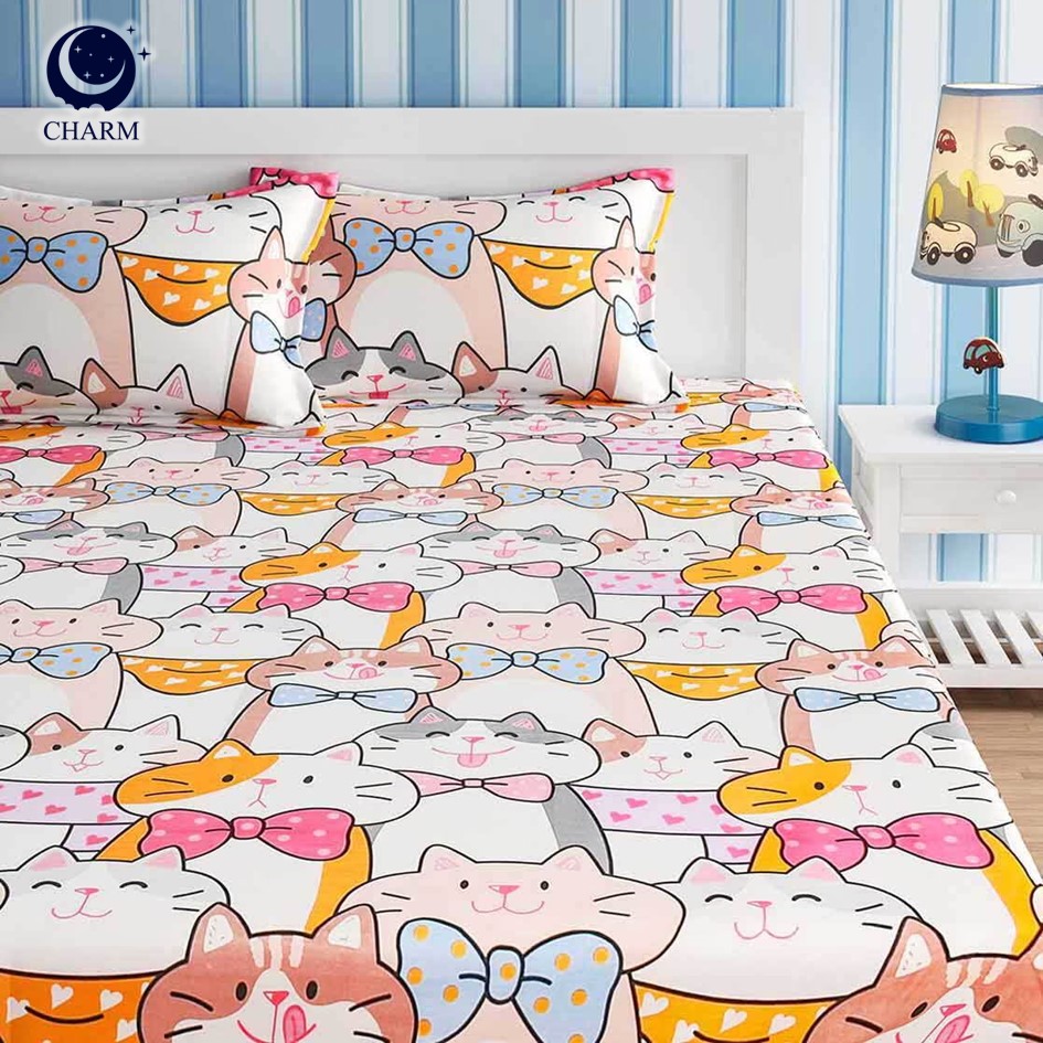 ชุดผ้าปูที่นอน 6 ฟุต 3 ชิ้น CHARM สี FAMILY MEOW คอลเลคชั่น DREAMY (ไม่รวมผ้านวม)_1